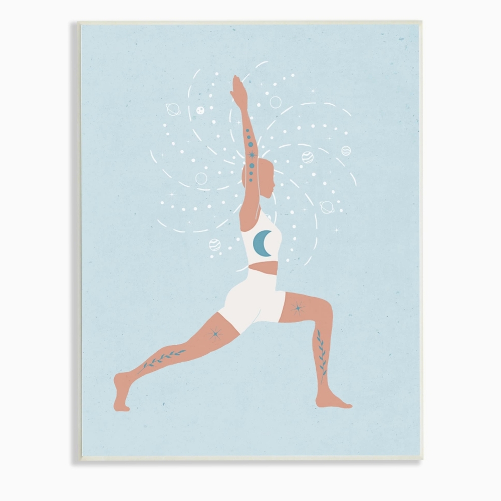 Nina Blue NWT Yoga Crescent Moon Pose Plaque Wall Art 13"x19"